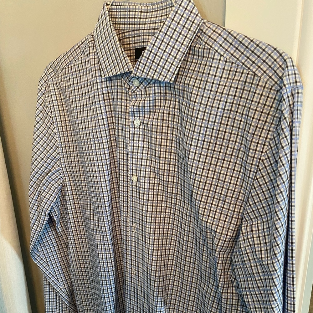 Boss Blue and White Plaid Dress Shirt